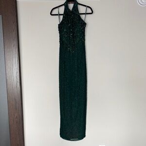 Cache’ Green Beaded Sleeveless Gown